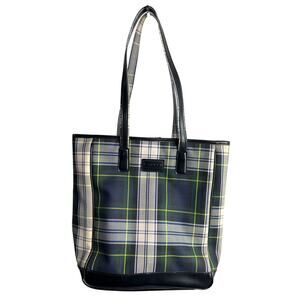 Lauren Ralph‎ Lauren Purse Blue Green Plaid Preppy Tote  Magnetic Snap Button